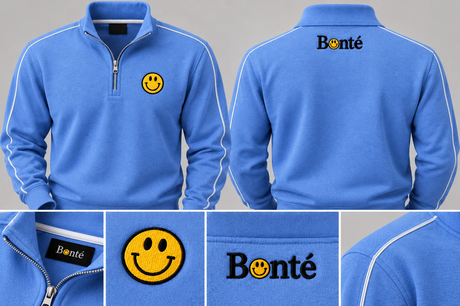 Bonté men's premium quarter zip in cornflower blue